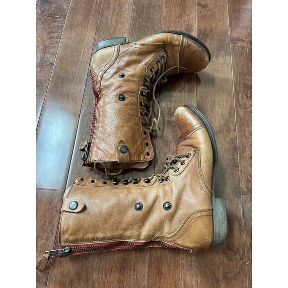 Steve Madden Camarro Ankle Boot Tan Leather Sz 7 Combat Boho Biker Victorian Y2K - Picture 2 of 13